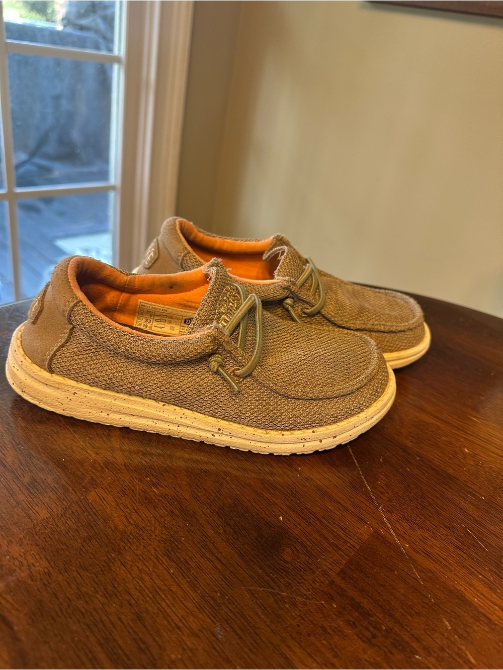 Hey Dude Brown Canvas Slip-On Loafers with Orange Lining